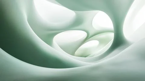 Abstract layered cave-like structure with smooth, organic curves in soft green Stock Photos