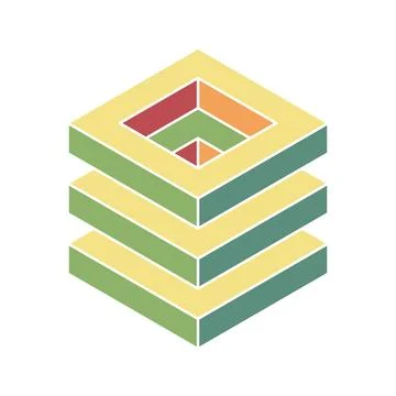 Abstract layered geometric design.  Multicolored square blocks create a sense 스톡 일러스트
