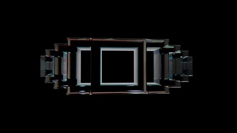 Abstract layered metallic square frame rotating on black background 4K Stock-Footage 339384758