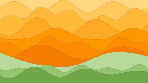 Abstract layered mountain landscape combines warm orange peaks with golden Stock Illustration