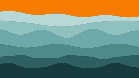 Abstract layered ocean waves create a tranquil blue and teal landscape beneath Illustrazione stock