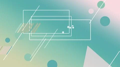 Abstract layered rectangles with circles and diagonal accents float on a te.. Illustrazione stock
