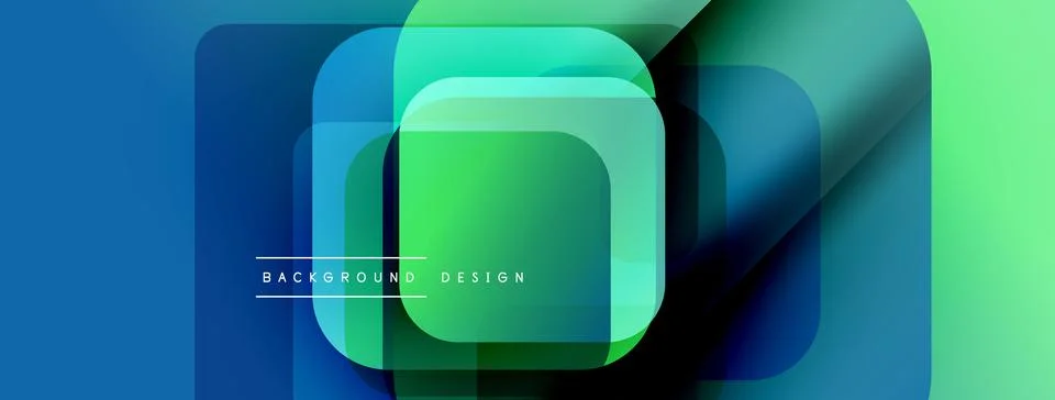 Abstract layered rectangles, vibrant blue, green hues. Modern design element, Stock Illustration