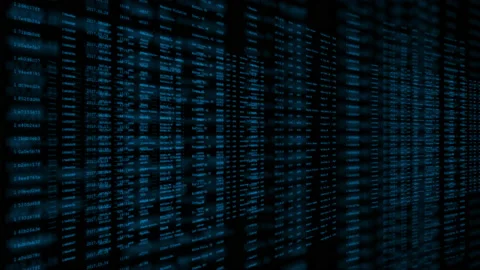 Abstract Layers of Blue Data Scroll on Glitching Computer Screen Stock Footage 218457293