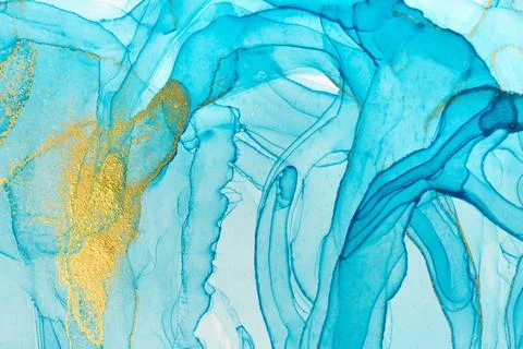 Abstract layers of blue paint background. Blue and gold watercolor pattern. Stock Illustration