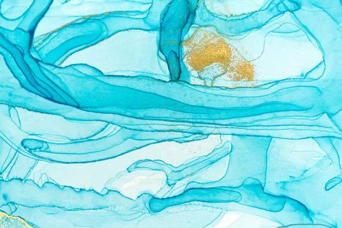 Abstract layers of blue paint background. Blue and gold watercolor pattern. Stock Illustration