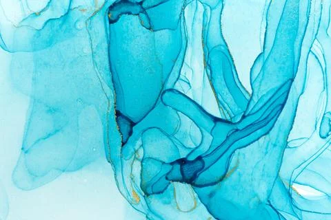 Abstract layers of blue paint background. Blue and gold watercolor pattern. Stock Illustration