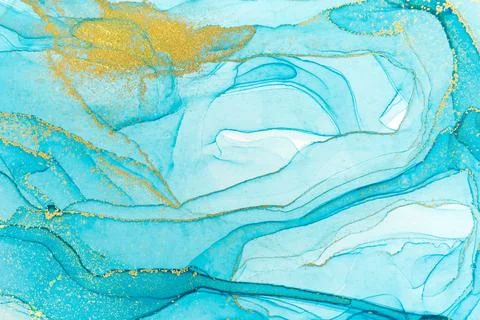 Abstract layers of blue paint background. Blue and gold watercolor pattern. Stock Illustration