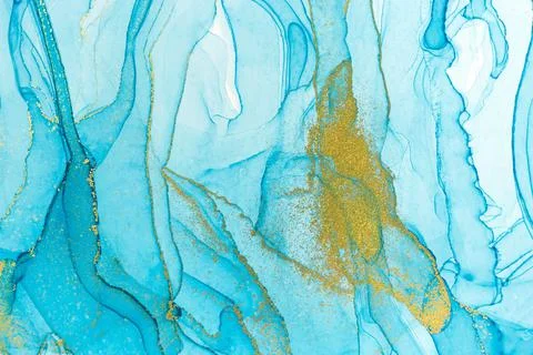 Abstract layers of blue paint background. Blue and gold watercolor pattern. Stockillustratie