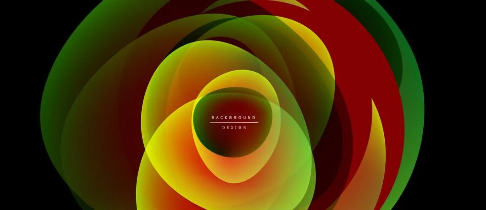 Abstract layers create dynamic circular composition. Colors blend, forming Stock-Illustration