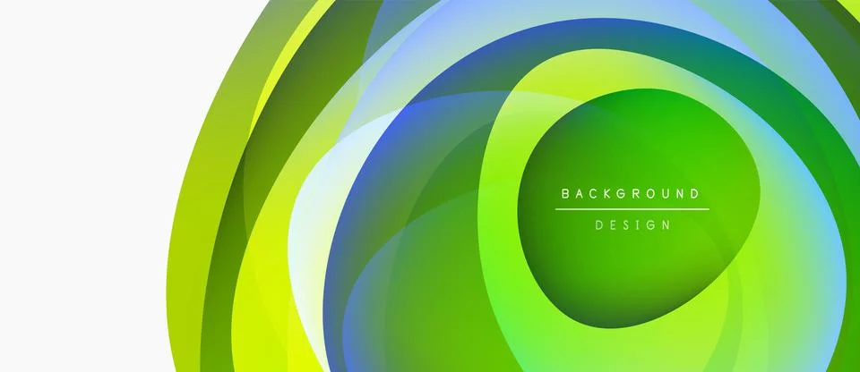 Abstract layers create dynamic circular design. Green, yellow, blue hues blend, Stock-Illustration