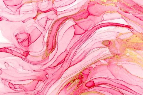 Abstract layers of pink paint background. Pink and gold watercolor pattern. Stock Illustration