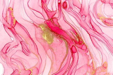 Abstract layers of pink paint background. Pink and gold watercolor pattern. Stock Illustration