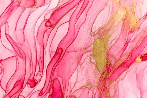Abstract layers of pink paint background. Pink and gold watercolor pattern. Illustrazione stock