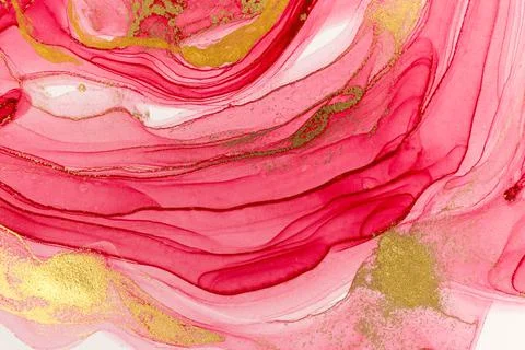 Abstract layers of pink paint background. Pink and gold watercolor pattern. Illustrazione stock
