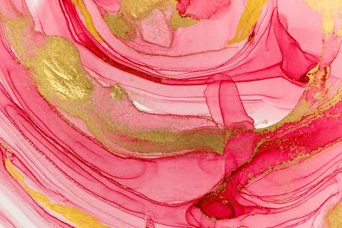 Abstract layers of pink paint background. Pink and gold watercolor pattern. Stock Illustration