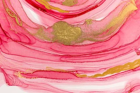 Abstract layers of pink paint background. Pink and gold watercolor pattern. Stock Illustration