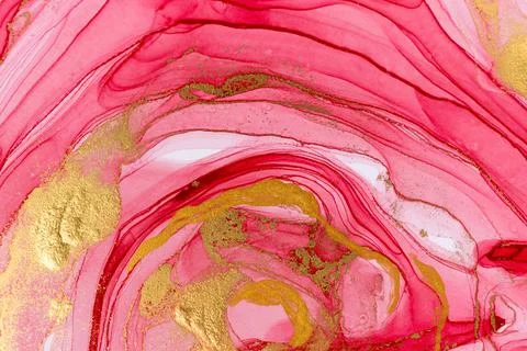 Abstract layers of pink paint background. Pink and gold watercolor pattern. Stock Illustration