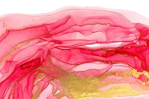 Abstract layers of pink paint background. Pink and gold watercolor pattern. Stock Illustration