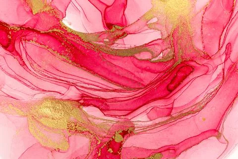 Abstract layers of pink paint background. Pink and gold watercolor pattern. Illustrazione stock