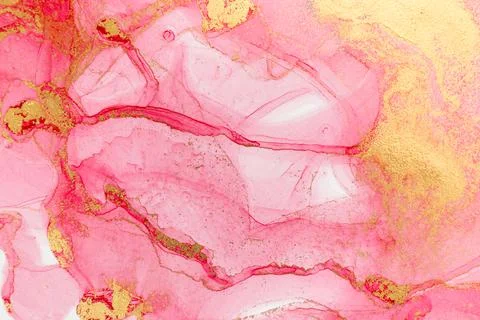 Abstract layers of pink paint background. Pink and gold watercolor pattern. Stockillustratie
