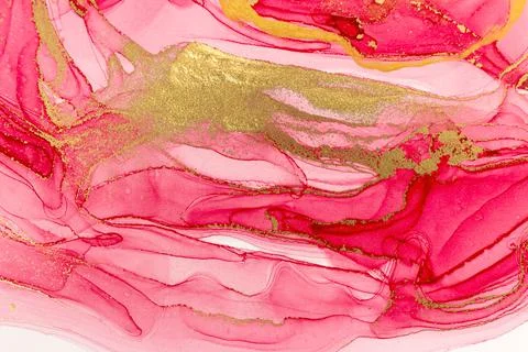 Abstract layers of pink paint background. Pink and gold watercolor pattern. Stock Illustration