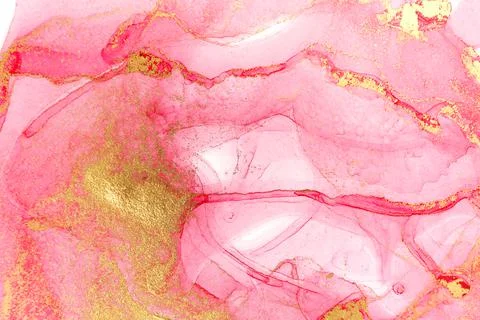 Abstract layers of pink paint background. Pink and gold watercolor pattern. Stockillustratie
