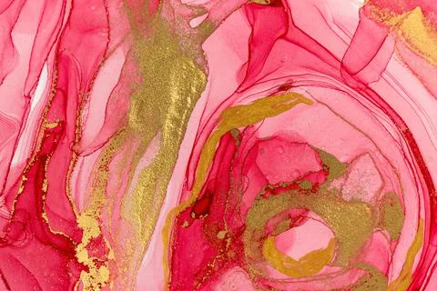 Abstract layers of pink paint background. Pink and gold watercolor pattern. Stock Illustration