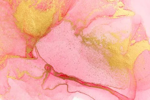 Abstract layers of pink paint background. Pink and gold watercolor pattern. Stockillustratie