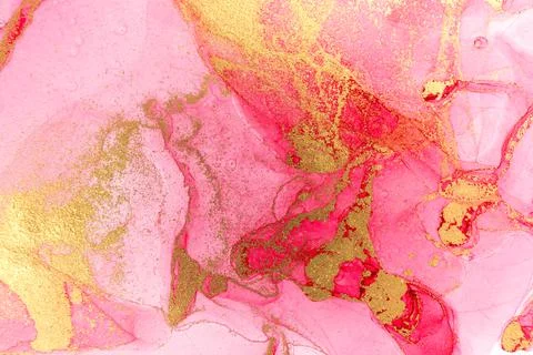 Abstract layers of pink paint background. Pink and gold watercolor pattern. Stock Illustration