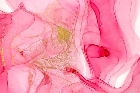 Abstract layers of pink paint background. Pink and gold watercolor pattern. Illustrazione stock
