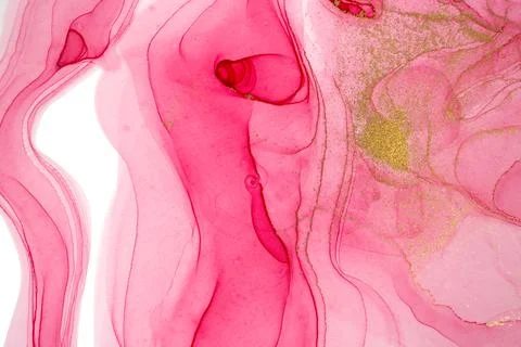 Abstract layers of pink paint background. Pink and gold watercolor pattern. Stock Illustration