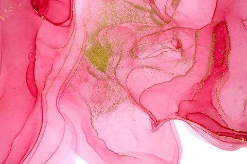 Abstract layers of pink paint background. Pink and gold watercolor pattern. Stock Illustration