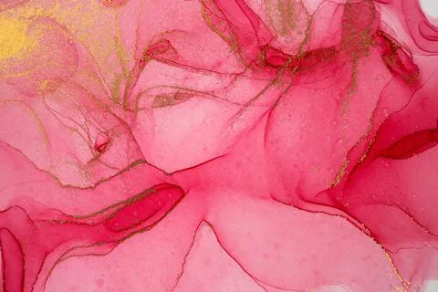 Abstract layers of pink paint background. Pink and gold watercolor pattern. Stock Illustration