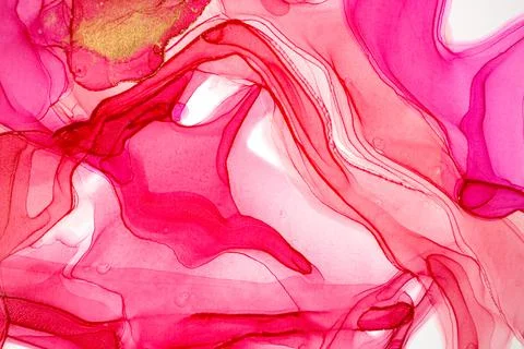 Abstract layers of red paint background. Pink and gold watercolor pattern. Stockillustratie