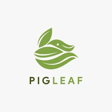 Abstract leaf and pig logo icon vector template on white background Stock Illustration
