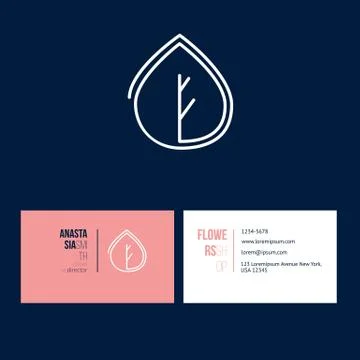 Abstract leaf linear logotype design with template business card for creative Stock Illustration