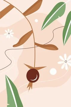 Abstract leafy pattern of forest or garden plants, ornament with rosehip Illustrazione stock