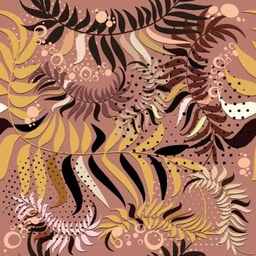 Abstract leafy vector seamless pattern. Floral patterned background with geom Stock Illustration