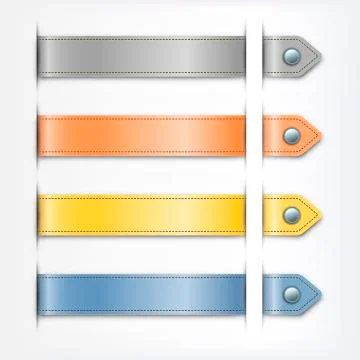 Abstract leather ribbon with button banners set Stock Illustration