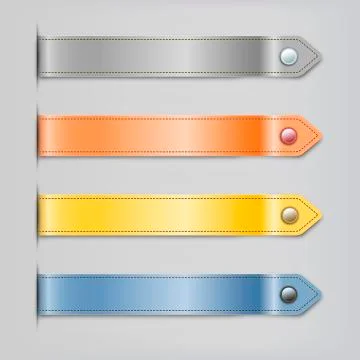 Abstract leather ribbon with button banners set Stock Illustration