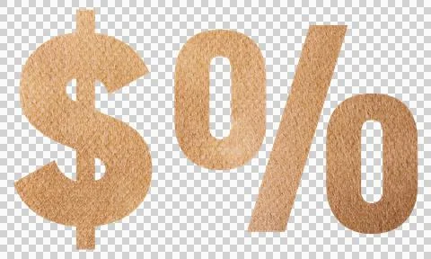 Abstract Leather Texture Dollar Sign and Percentage Symbol Icon Set Isolate.. Stock Illustration