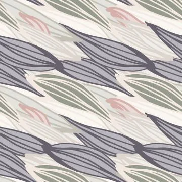 Abstract leaves shape seamless pattern in Scandinavian style. Line art leaf e Illustrazione stock