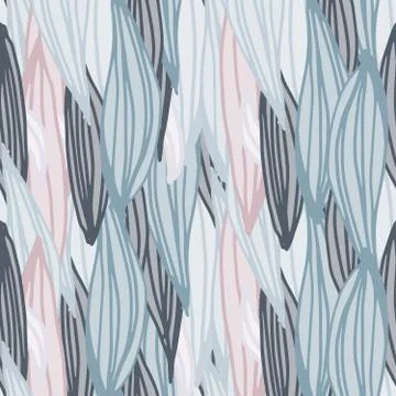 Abstract leaves shape seamless pattern in Scandinavian style. Line art leaf e 库存插图