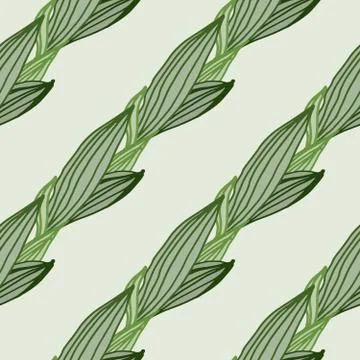 Abstract leaves shape seamless pattern on green background. Line art leaf end Illustrazione stock