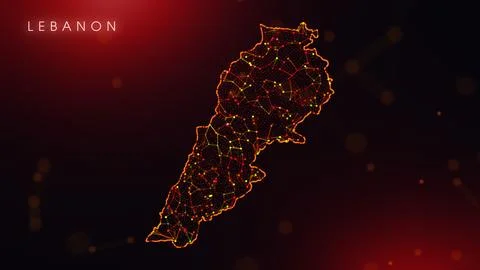 Abstract Lebanon Map Digital Network Background With Red And Orange Plexus Do Illustrazione stock