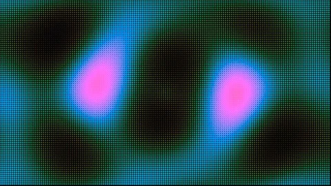 Abstract LED dot matrix screen with glowing neon fluid shapes Stock Footage 335938472