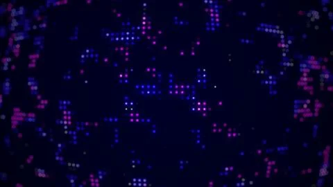 Abstract LED glowing pixel background in violet blue colors. Flickering dis.. 库存插图