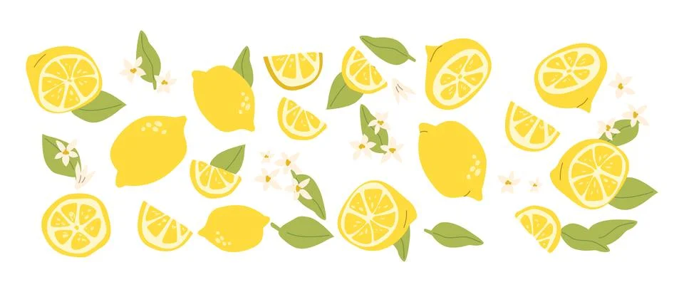 Abstract lemon, citrus fruit set or pattern, contemporary art print Stock Illustration