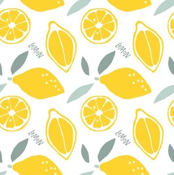 Abstract Lemon fruit seamless pattern, childish hand drawn doodle sketch Illustrazione stock